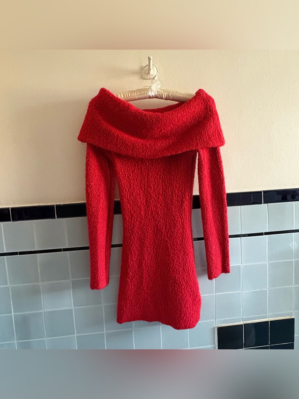 Red Off-Shoulder Women's Sweater Dress